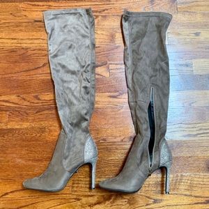 Olivia Miller Bejeweled Rhinestone Heel Above the Knee Boots